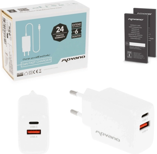 Movano GaN nabíječka 30 W USB-C PD + USB-A bílá - 1 kus