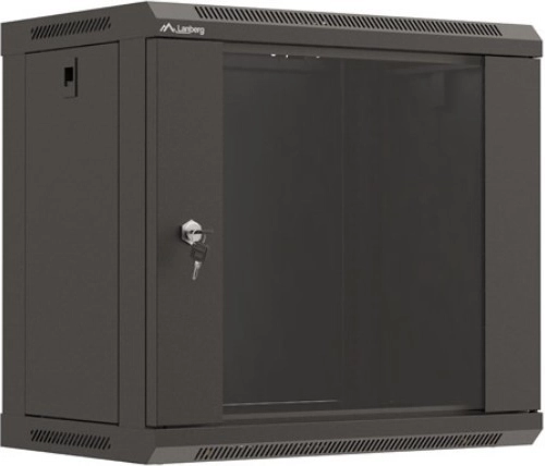 Lanberg nástěnný rack rozvaděč 19" 540 × 350 mm, černý, prosklené dveře (flat pack)