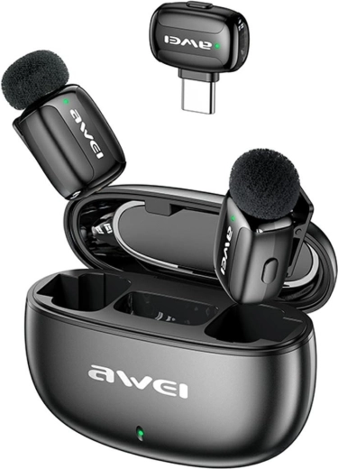 Awei MK5 Duo Ai-Voice bezdrátový klopový mikrofon černý