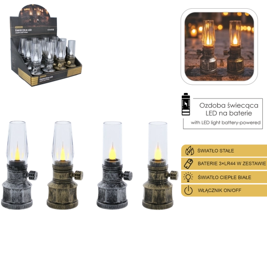 Led svíčka imitace petrolejové lampy 14 cm mix barev