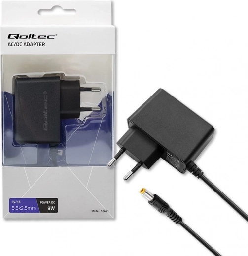 Nabíječka Qoltec 9W 9V 1A s konektorem 5.5x2.5mm