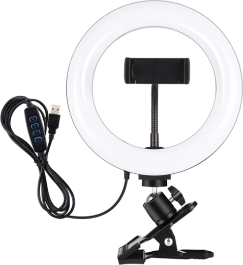 Puluz LED kruhové světlo 20 cm s držákem na monitor a telefon, nastavitelná teplota světla, černé