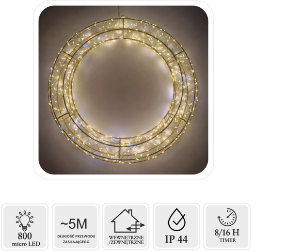 Vánoční LED věnec 50 cm, 800 micro LED teplá bílá + studený flash - 1 kus