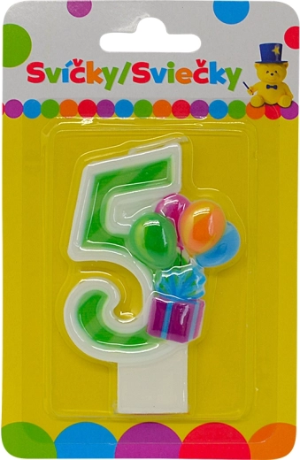 Narozeninová svíčka číslo 5 s balónky