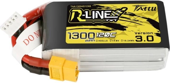 tattu r-line 3.0 lipo baterie 1300 mah 14,8 v 120c 4s s konektorem xt60
