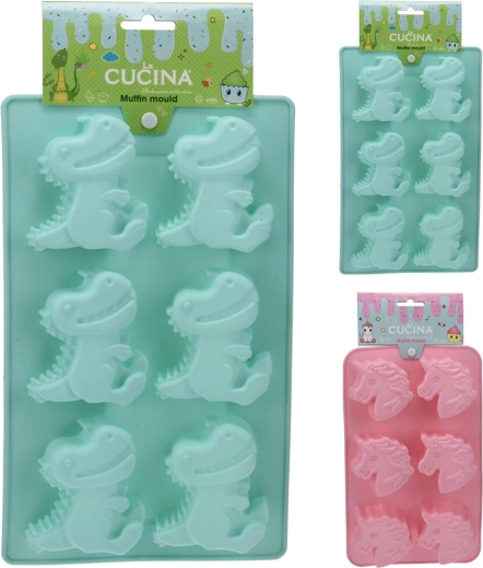 Silikonová pečicí forma na 6 ks – jednorožec nebo dinosaurus, 27,5 cm