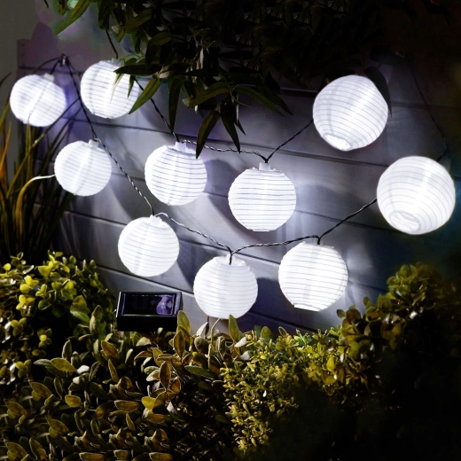 Solární řetěz s bílými lampiony a studeně bílými LED, 2,5 m