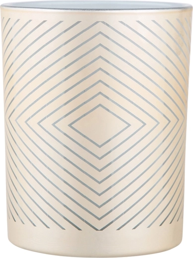 Skleněný svícen béžovo-bílý s geometrickým dekorem 10 × 12,5 cm