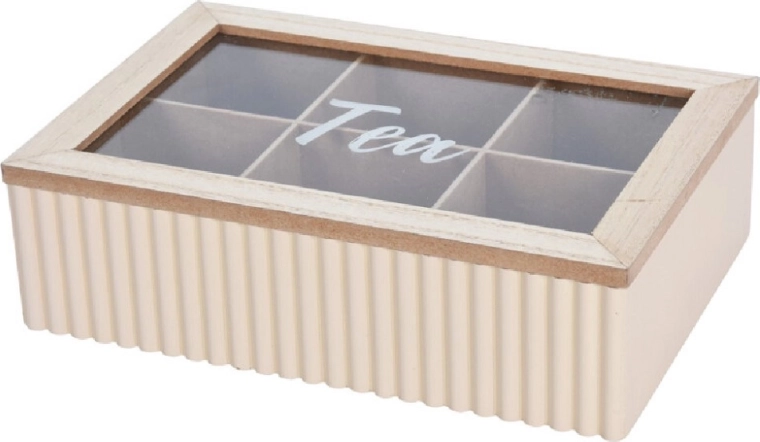 Box na čajové sáčky se 6 přihrádkami, bílý texturovaný design