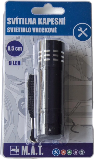 Kapesní hliníková LED svítilna 9 LED, černá, 8,5 cm