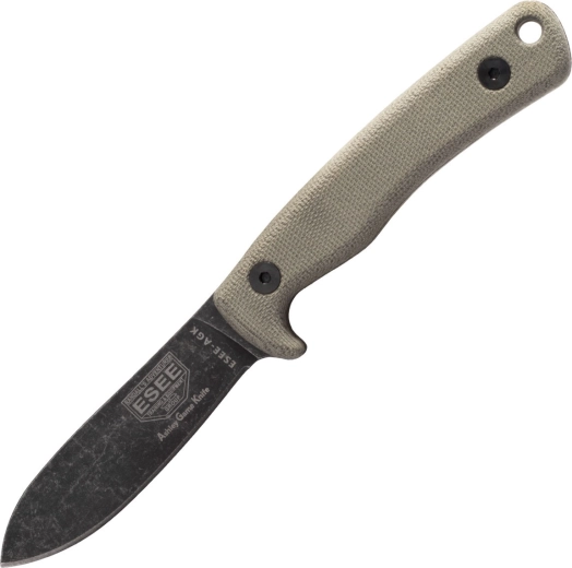 Lovecký nůž ESEE AGK, 9 cm, Black Stonewash, šedá Micarta, kožené pouzdro