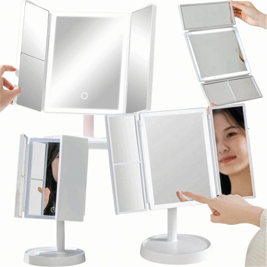 Skládací kosmetické zrcátko s LED osvětlením 3×