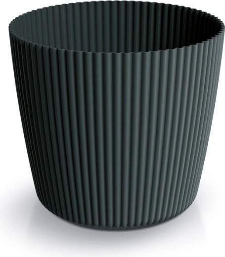 Květináč Milly Round 23,6 cm – uhelná barva, plastový moderní obal na květiny