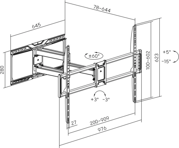 Přesné nastavení: otočení ±60° a náklon +5° / −15°