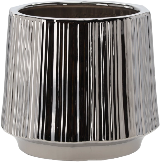 Keramický obal na květináč 44 × 44 × 40 cm, stříbrný, pruhovaný