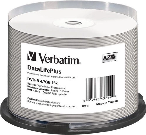 Verbatim DataLifePlus DVD-R 4,7 GB 16x s potisknutelným povrchem - 50 ks