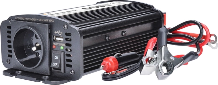 Solight měnič napětí (invertor) 12 V na 230 V, 300 W, USB, kovový, černý