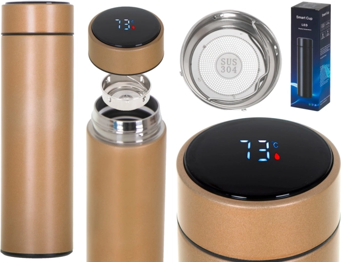 Termo hrnek se smart LED displejem 500 ml – Zlatá