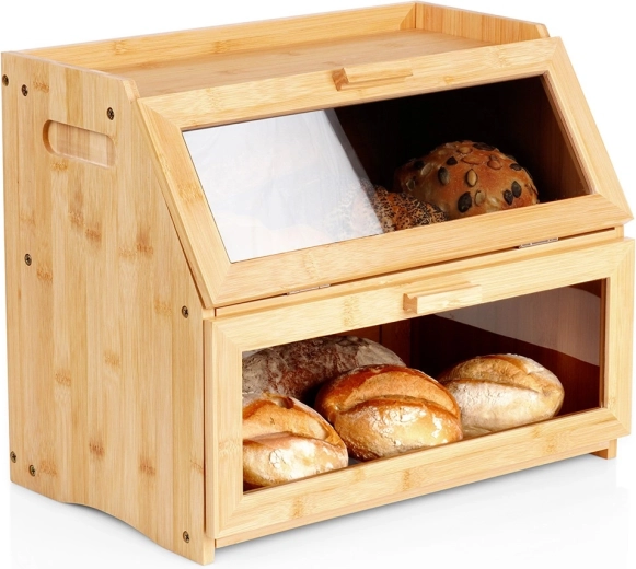 dvouúrovňový bambusový chlebník 39 × 25 × 32 cm