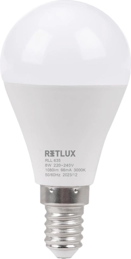 Retlux LED žárovka mini globe E14 8 W teplá bílá