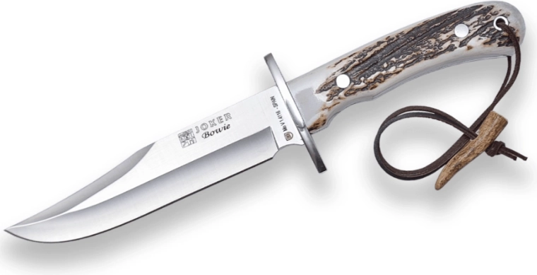 Joker CC96 bowie lovecký nůž 16 cm, parohová rukojeť, kožené pouzdro