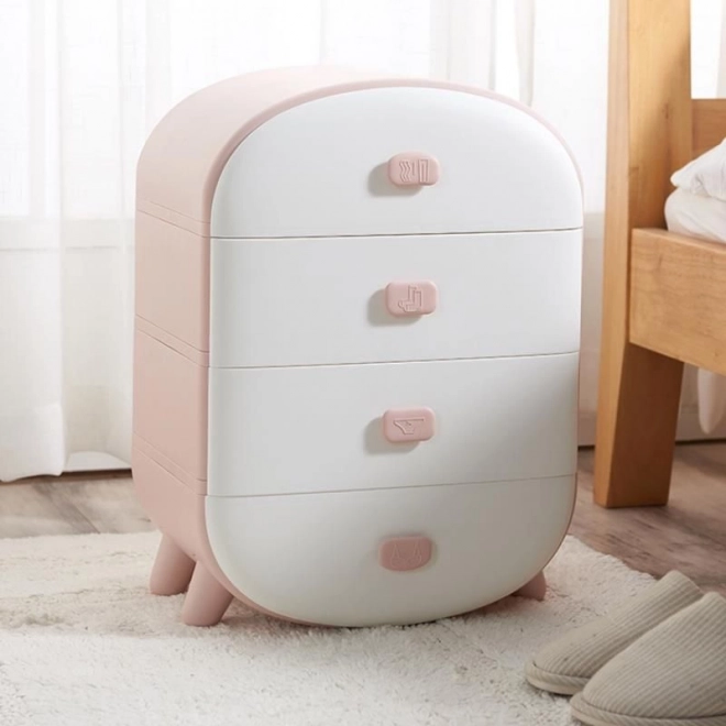 Plastová komoda se zásuvkami na prádlo, růžová, 4 zásuvky