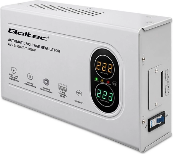 Qoltec automatický stabilizátor napětí AVR 3000 VA / 1800 W