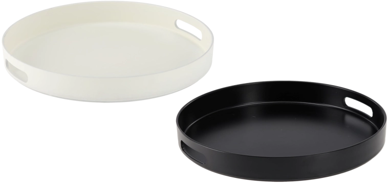 Kulatý servírovací podnos s úchyty 33 cm bílo-černý