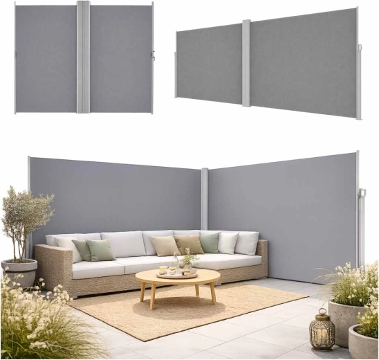 Boční výsuvná markýza LUARO 180 × 620 cm, šedá