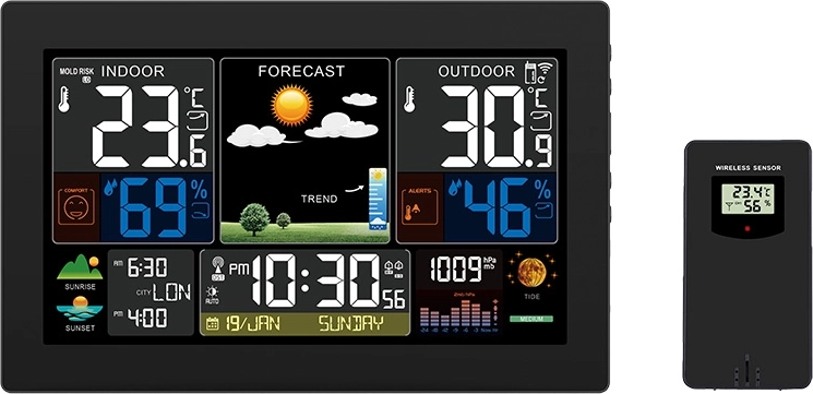 Solight meteostanice s XL barevným LCD displejem, teplota, vlhkost, tlak, RCC, černá