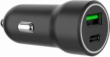 Černá nabíječka do auta USB-A/USB-C 20W PD