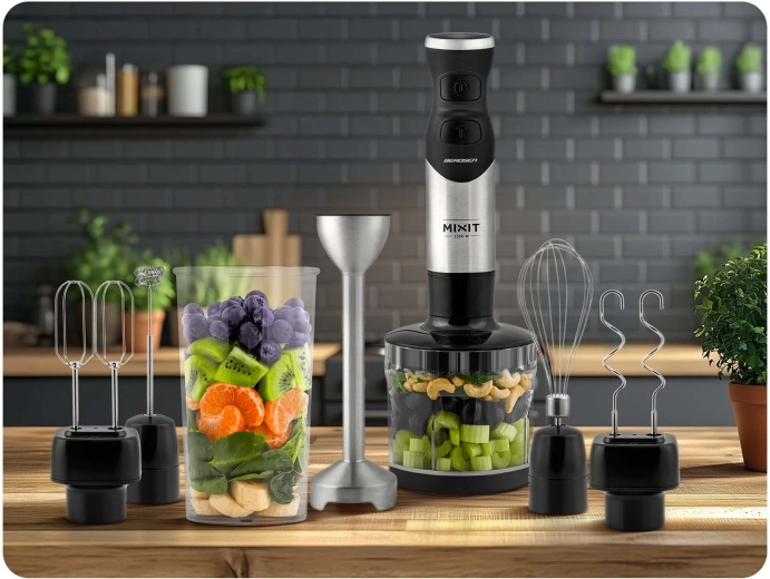 Bohatá sada 6v1: mixování, sekání, šlehání i hnětení