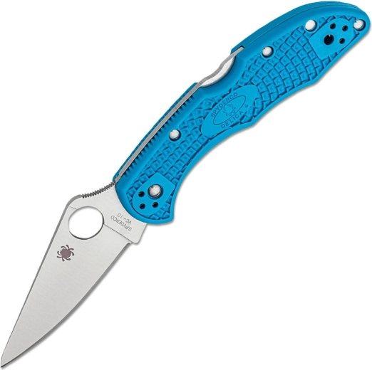 Spyderco Delica 4 modrý EDC zavírací nůž s plochým výbrusem, VG-10, Satin