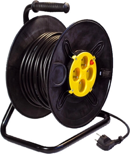 Navíjecí prodlužovací kabel 25 m, 4 zásuvky, 3×1,5 mm², černý/žlutý