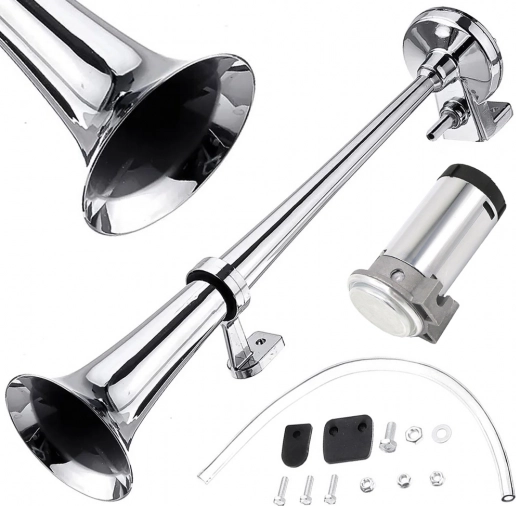 Pneumatický klakson 150 dB s chromovanou trumpetu a kompresorem 12 V