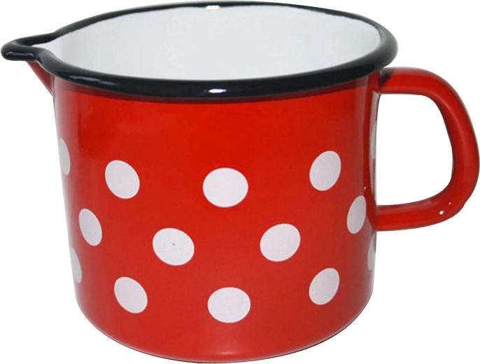 Smaltovaný hrnek s výlevkou Puntík, 1,2 l, červený