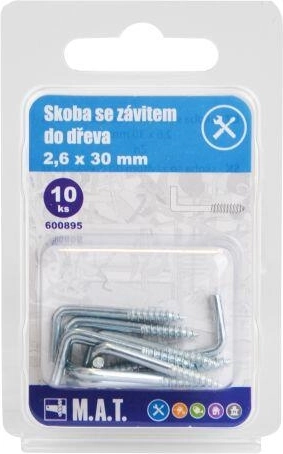 Skoba se závitem do dřeva 30 × 2,6 mm, pozink, 10 ks