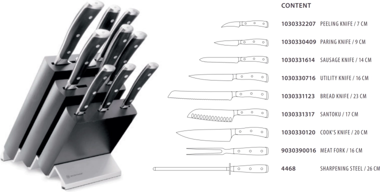 wüsthof classic ikon sada nožů v bloku, 9 dílů, černý jasan