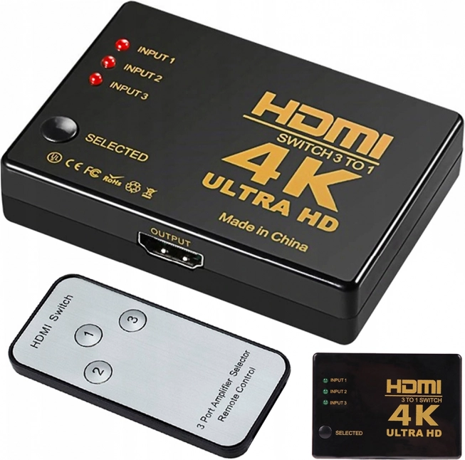 hdmi přepínač 3×1 s dálkovým ovládáním, 4k uhd