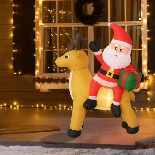 Nafukovací Santa s sobem 1,5 m s LED podsvícením