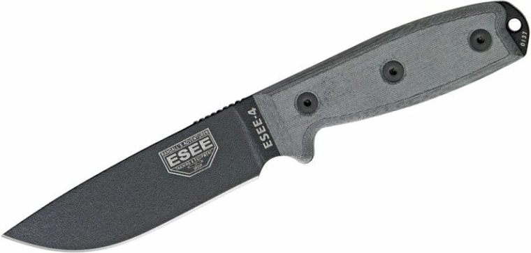 Univerzální nůž ESEE 4 s čepelí 11,4 cm, Micarta, černá/šedá, pouzdro MOLLE