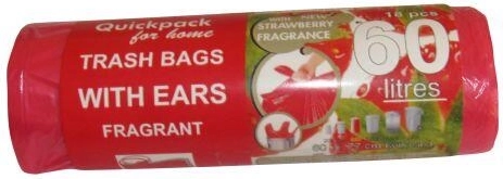 Pytle na odpad s uchy 60 l, 60 × 72 cm, aroma jahoda (18 ks)