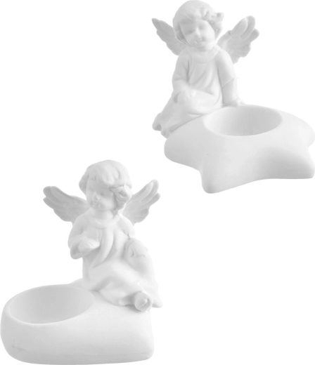 Porcelánový anděl – svícen na svíčku, bílý, 9 cm