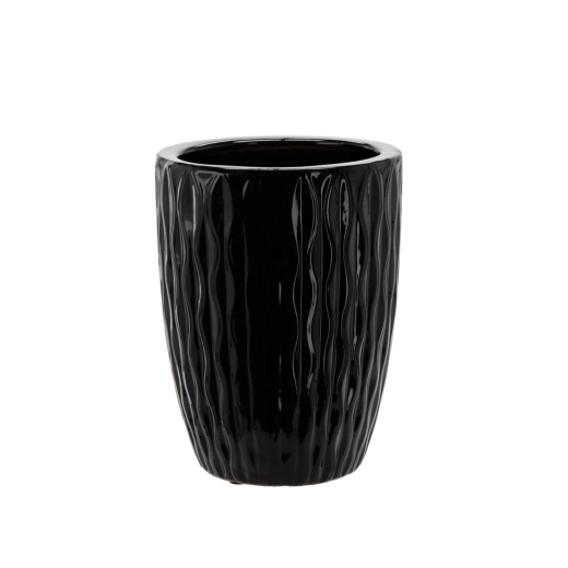 Keramický obal na květináč 24,5 × 24,5 × 33 cm, černý lesk