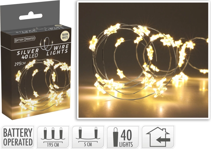 Vánoční LED osvětlení hvězdy 1,95 m, 40 LED, teplá bílá - 1 kus