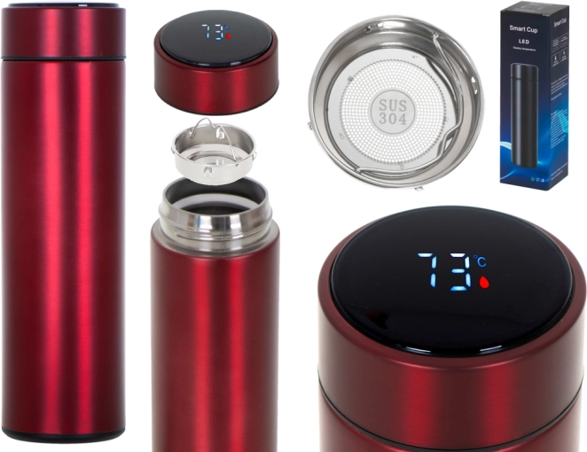 Termo hrnek se smart LED displejem 500 ml – Bordový