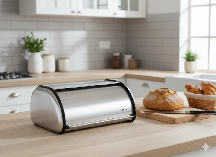 kovový chlebník Ginepro, matná stříbrná, 36 × 23 × 14,5 cm