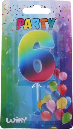 Párty svíčka číslo 6 duhová se stojánkem