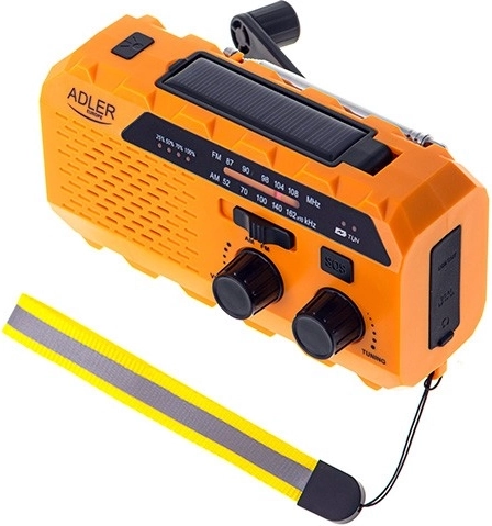 Nouzové solární rádio s dynamem ADLER – powerbanka, LED svítilna a SOS