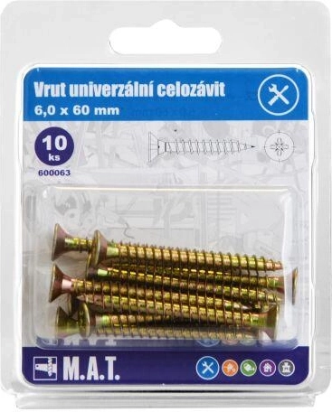 Univerzální vruty celozávit 6 × 60 mm, pozinkované, 10 ks
